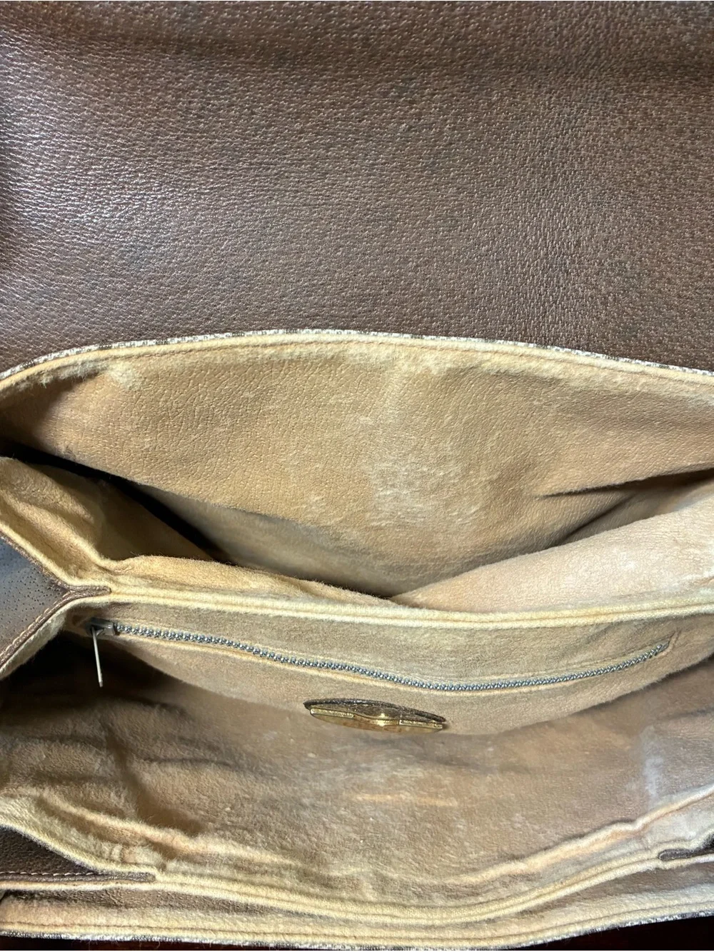 Brown Monogram Clutch with Gold-Tone Logo